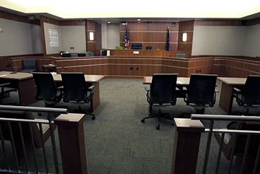 Modern courtroom for criminal defense representation